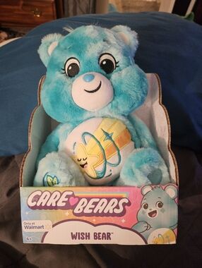 Care Bears Wish Bear Plush - Aqua Blue with Yellow Star Emblem